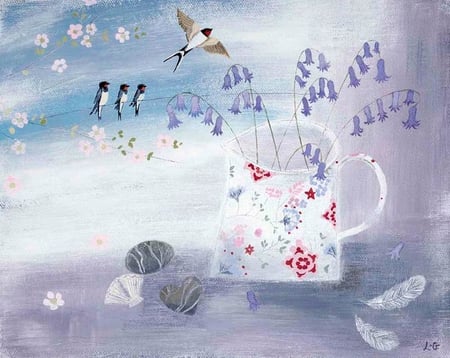 Ineffable tenderness of Lucy Grossmith - painting, lucy grossmith, art, soft, bird, flower