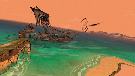 Okami - Ghost Ship - playstation, ghost, okami, wolf, ship, capcom, nintendo, ps2, wii, strokes, clover