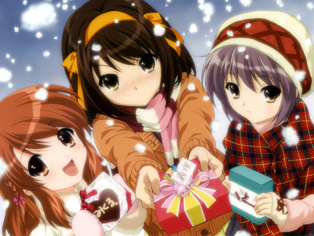 Christmas Anime Girls - winter, gift, beautiful, sweet, anime girls, hot, christmas, snow