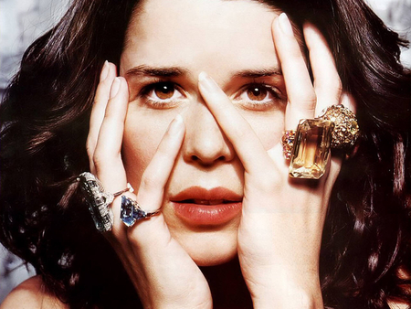 Neve Campbell - dark hair, actress, female, brown eyes, rings, nice pic