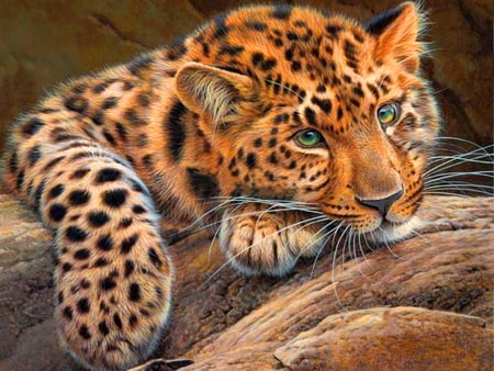 Sadness - painting, leopard, sadness, lazy, cat, sad, tree, big cat