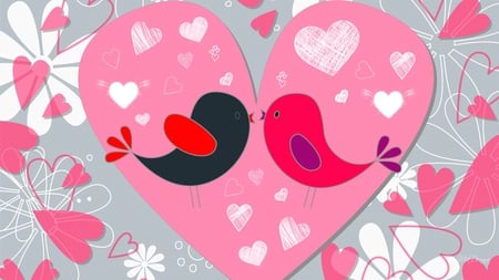 Loves Birds - birds, romantic, valentines day, whimsical, love, sweet, flowers, cute, hearts