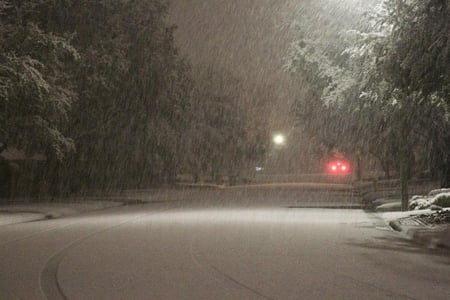 Snowy road - snow, road, night, winter