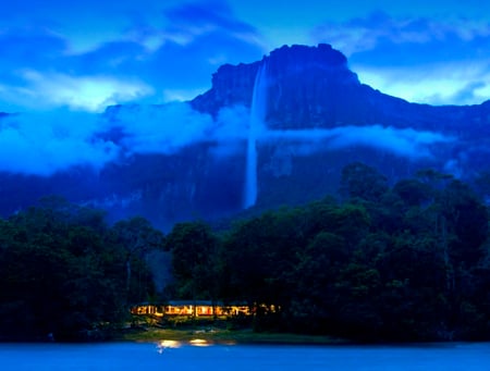 So Blue - white, water, blue, lights, mountain, park