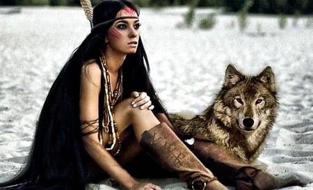 Woman and wolf - wolf, cool, nice, pics, woman