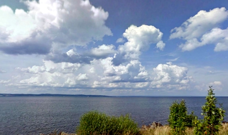 Lake Vattern - clouds, trees, sweden, water, blue, lake, sky