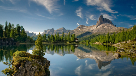 Serene Scenery - trees, beautiful, clear, fir, lake, mountains