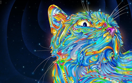 cat colorful art - nice, art, abstract, cool, cat, colorful, awesome, att