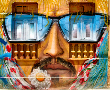 painted face - male, glasses, photography, face, interesting, abstract, man, house, flower, artistic