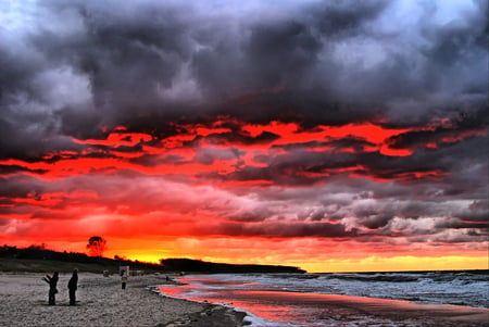 Fire in Clouds - red, fire, picture, in clouds, beautiful, beach