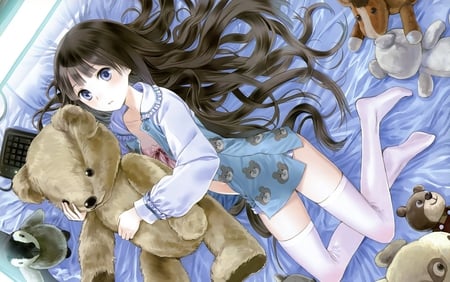 anime girl holding teddy bear