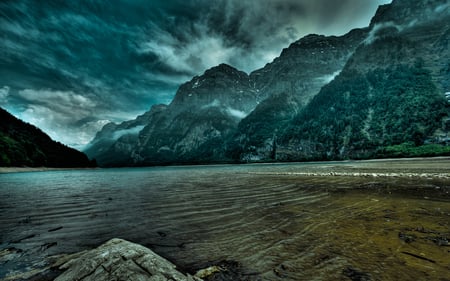 blue mountain beach - nature, sky, clouds, blue, photography, water, mountains