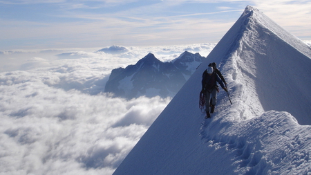 On the mountain top - nature, clouds, snow, walking, mountain top, mountains