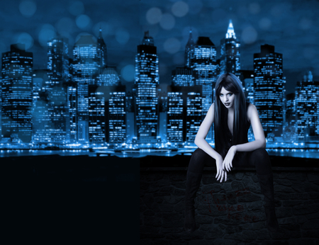 Jazz - music, blue, female model, jazz, city, night