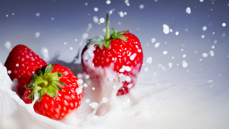 Delicious Strawberries - fruit, milk, strawberry, red