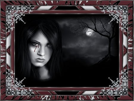 GOTHIC MOON - moon, face, tears, female, blood, gothic