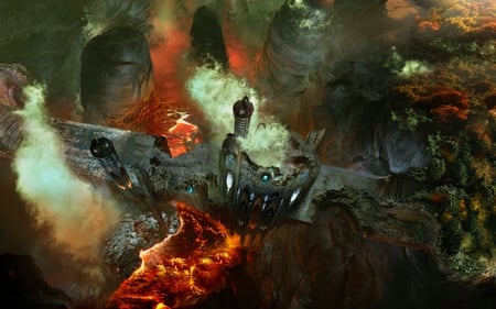 lava forest - artistic, cg, lava, fire, elven, forest