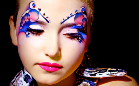 GIRL & SNAKE - design, snake, girl, face, makeup, asian