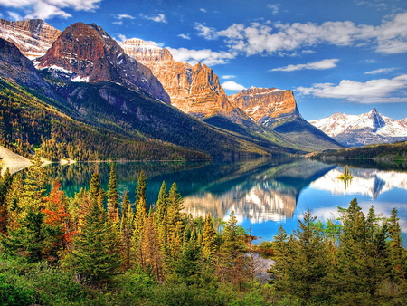 Mountain view - lake, sky, autumn, mountain, peak, nature, view, reflection, clouds, snowy, summsr