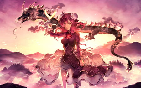 DaW - anime, warrior, dragon, girl, beauty, new, wall