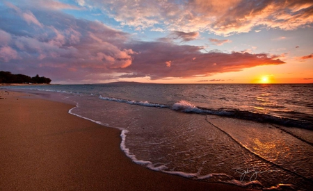 sunset - sunset, beach, beautiful, cloud, sun