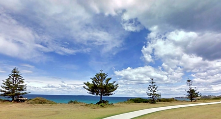 Tasman Sea - clouds, trees, water, blue, sea, grass, ocean, australia, sky