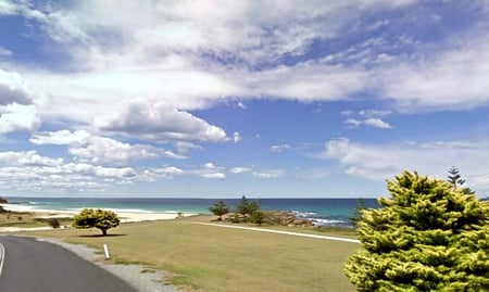 Tasman Sea - clouds, trees, water, blue, sea, grass, ocean, australia, sky