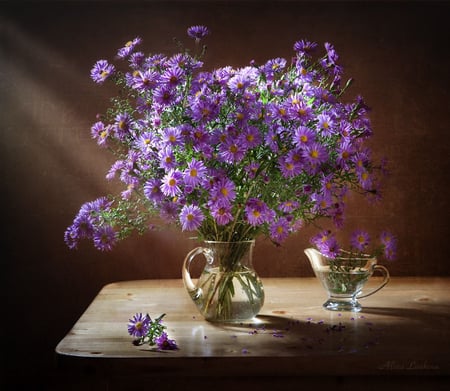 Burst of Purple - flowers, vase, purple, beautiful, lovely, still life