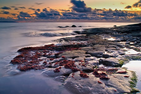 Background - sky, background, water, image, shore, rocks, nature, picture, beautiful, clouds, colors