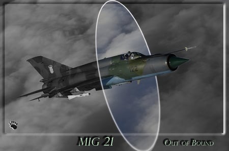 MIG 21 - photoshop, mig21, outofbound, bw, military