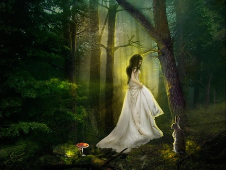 girl from the jungle - art, trees, girl, forest, fantasy