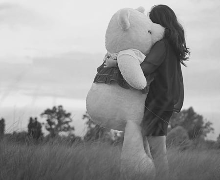 IS MINE - photography, girl, cute, bw, teddy, love