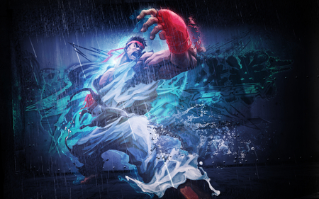 RYU - headband, ken masters, ken, black hair, gloves, sack, blonde hair, clouds, anime, street fighter, muscles, video games, ryu