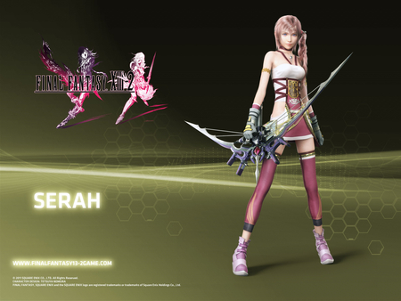 Serah Farron - ponytail, long hair, final fantasy, battle, serah farron, weapon, power, bow, video game