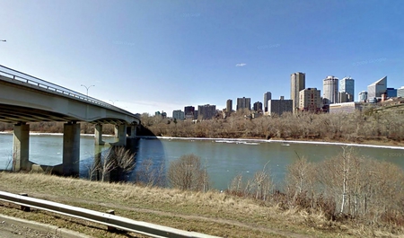 North Saskatchewan River - sky, river, architecture, water, canada, buildings, bridge