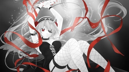 Fated Ribbons - sexy, hot, angel, bondage, water, gothic, fate, red, anime, ribbon, sea, lolita