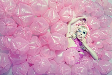 Bubbling bath - plastic, pretty, artistic, glamour, people, female, pink, photo, glam, art, beautiful, photography, girl, portrait, beauty, lovely, seductive, woman, model, pretty face, sexy