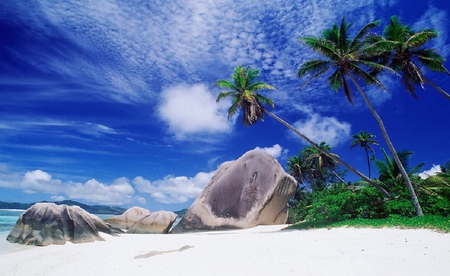 Paradise on earth - nice, sky, beach, landscape, rocks, hd, nature, tress, dh wallpaper