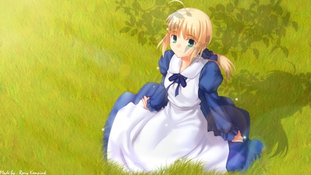 Cute Saber - saber, gress, stay night, blond, knight, fate, anime, cute, dress