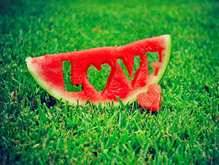 Love piece - romantic, grass, love, piece, funny, green, water melon, field, gift