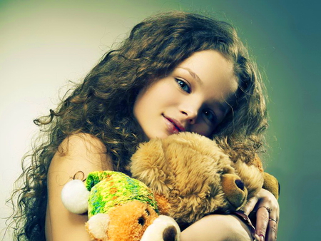 Farewell to childhood - love, young girl, toys, childhood, girl, teddy bear, farewell