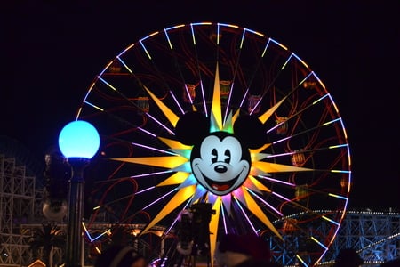 Disneyland at night - disneyland, ferris, wheel, mickey