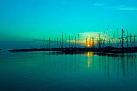 Sun over Turquoise Waters - reflections, seascape, sun, water, marina