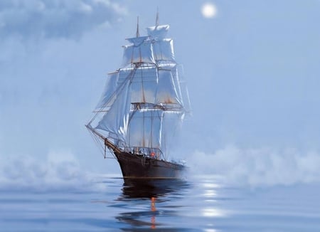 Sail ship ~ for my friend Frank - ship, sail, ocean, painiting, blue