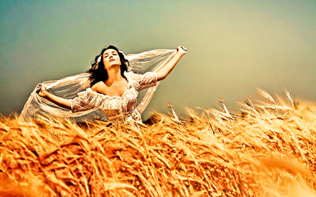 Feeling free - free, field, nature, woman