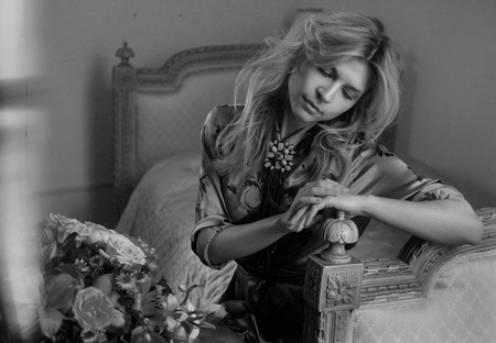 Clemence Poesy - french, actresses, beautiful, black and white, models, celebrity, dress, france, people, clemence poesy