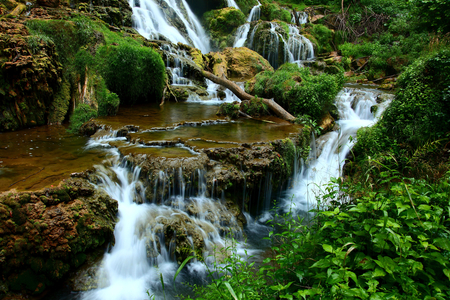 waterfalls-forest-landscape - forest, landscape, waterfall, mountain stream