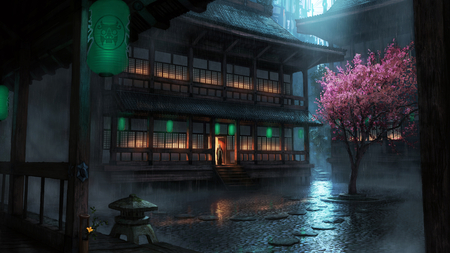 Chinatown - reflections, house, chinatown, anime, town, china, city, lights, hd