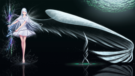 Angel - angel, girl, wing, feather, long hair, anime