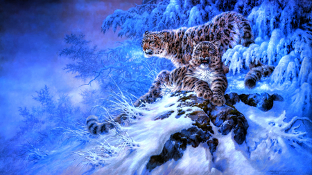 Painted Prowlers - art, cool, 3d, blue, beautiful, winter, digital, cg